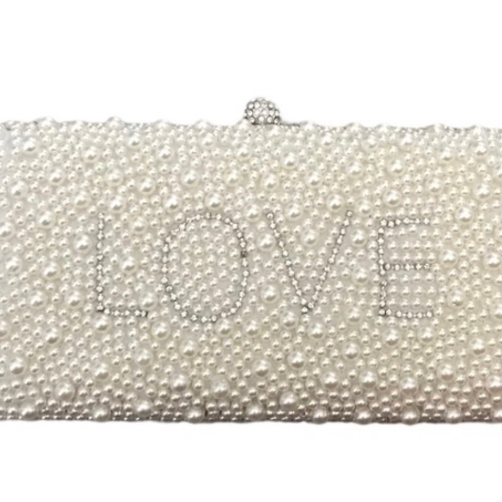 New with tags- Alessia Pearl “ Love “ Clutch. Perfect bridal purse